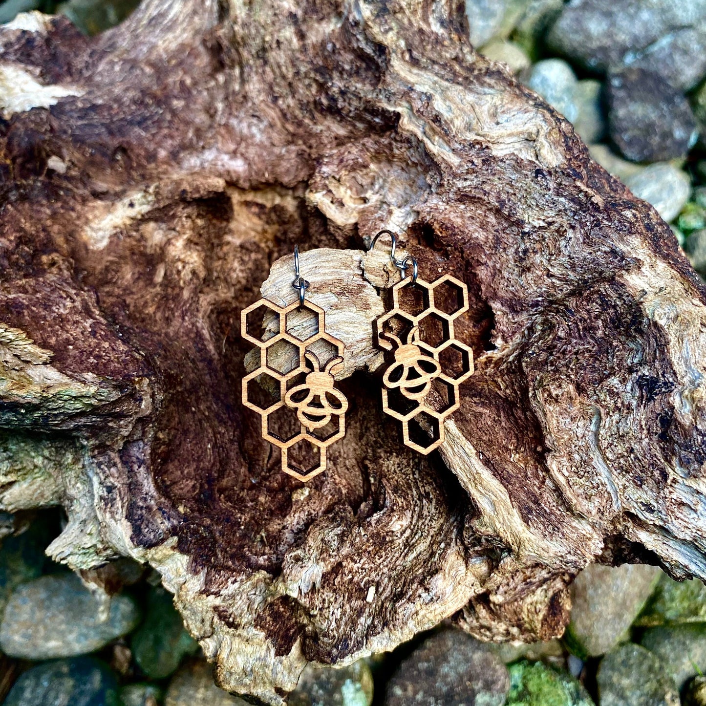 Honeycomb Bee Dangle Earrings