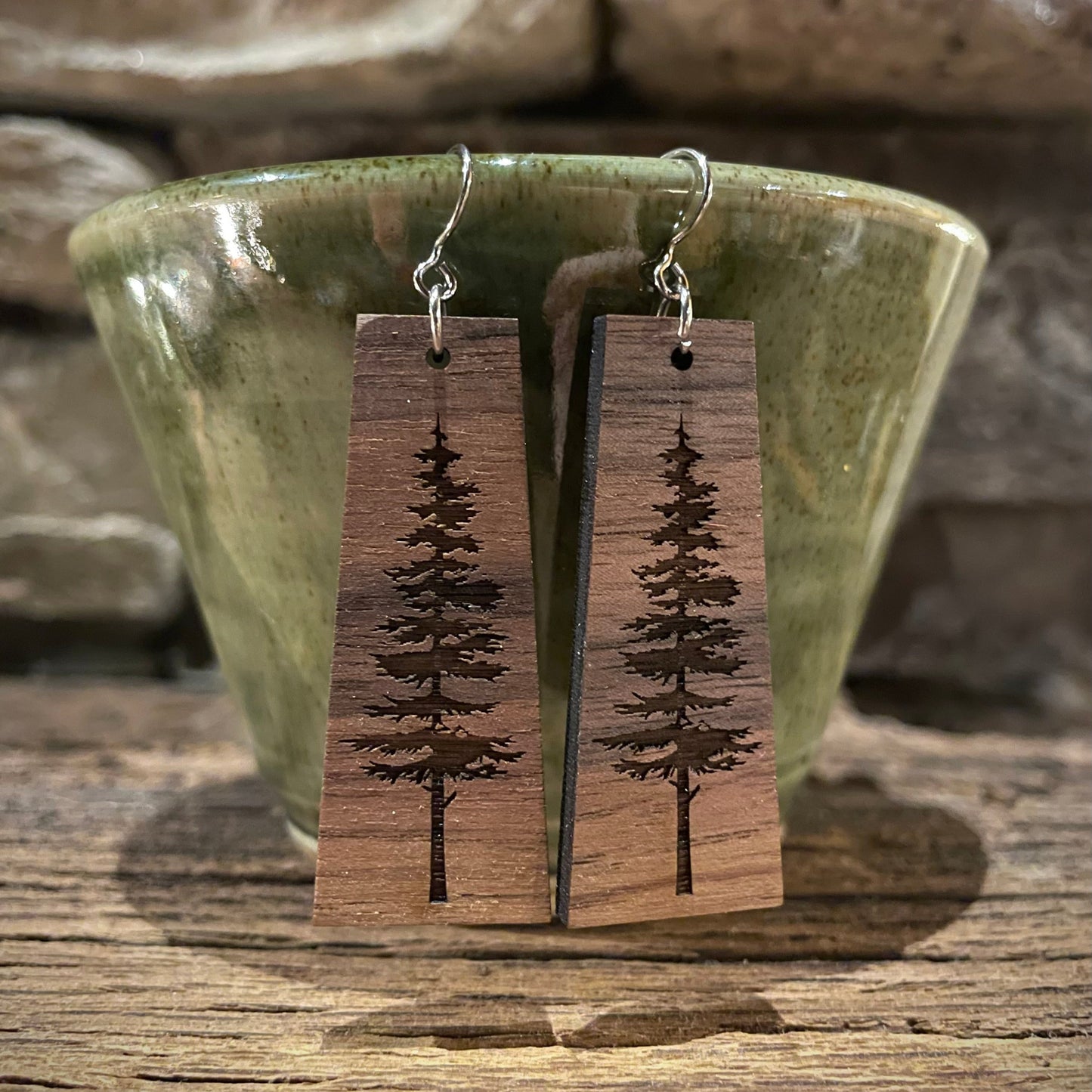 Walnut Pine Tree Earrings