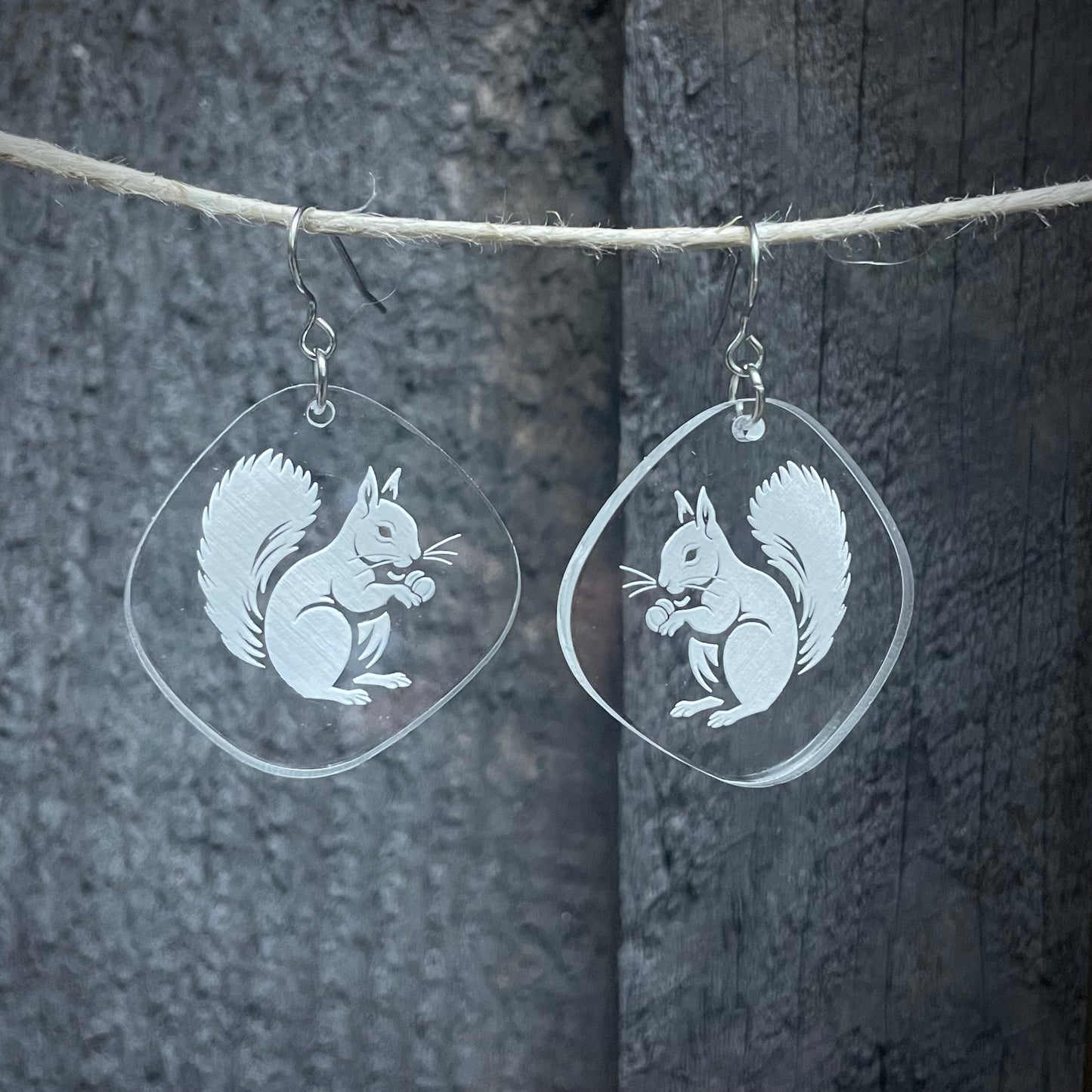 White Squirrel Acrylic Earrings