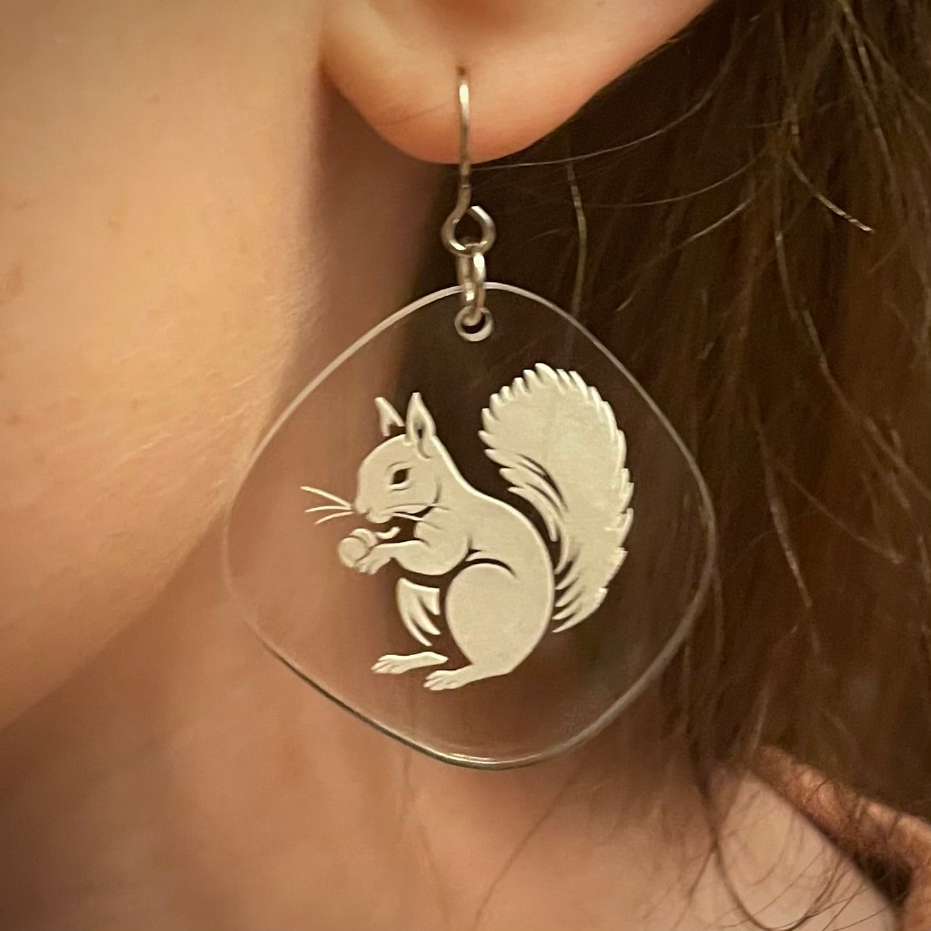 White Squirrel Acrylic Earrings