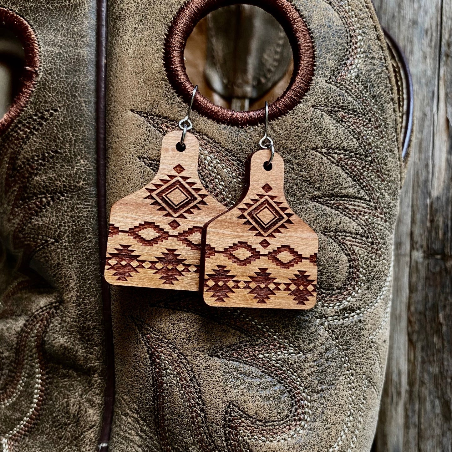 Tribal Cow Tag Earrings